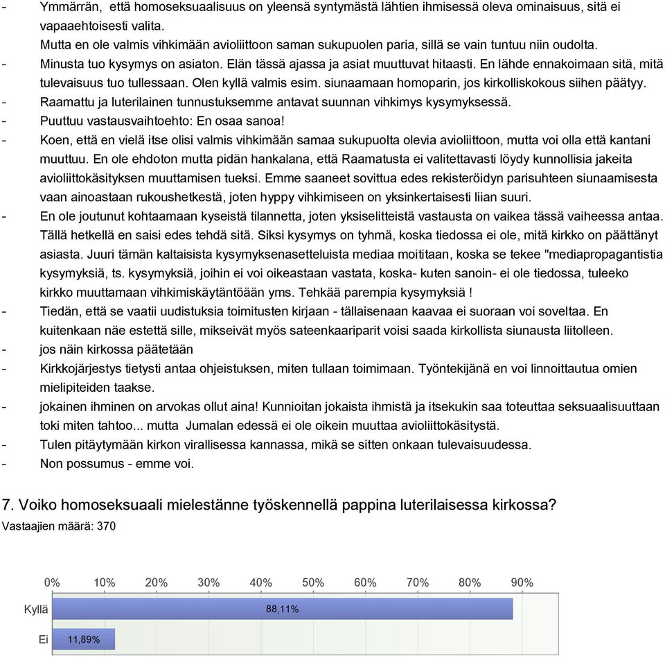 En lähde ennakoimaan sitä, mitä tulevaisuus tuo tullessaan. Olen kyllä valmis esim. siunaamaan homoparin, jos kirkolliskokous siihen päätyy.