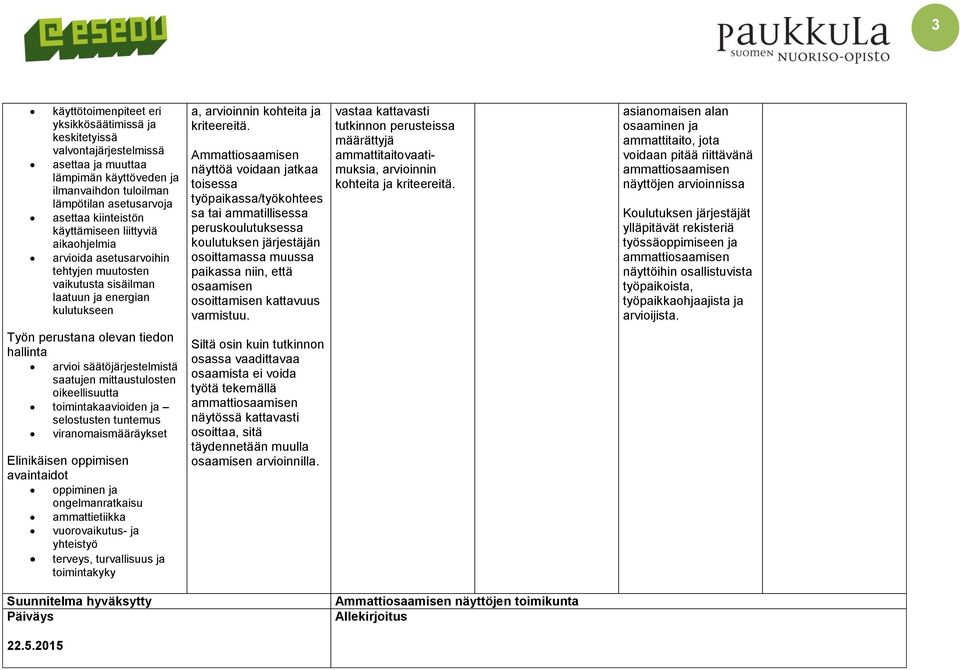 ä voidaan jatkaa toisessa työpaikassa/työkohtees sa tai ammatillisessa peruskoulutuksessa koulutuksen järjestäjän osoittamassa muussa paikassa niin, että osoittamisen kattavuus varmistuu.