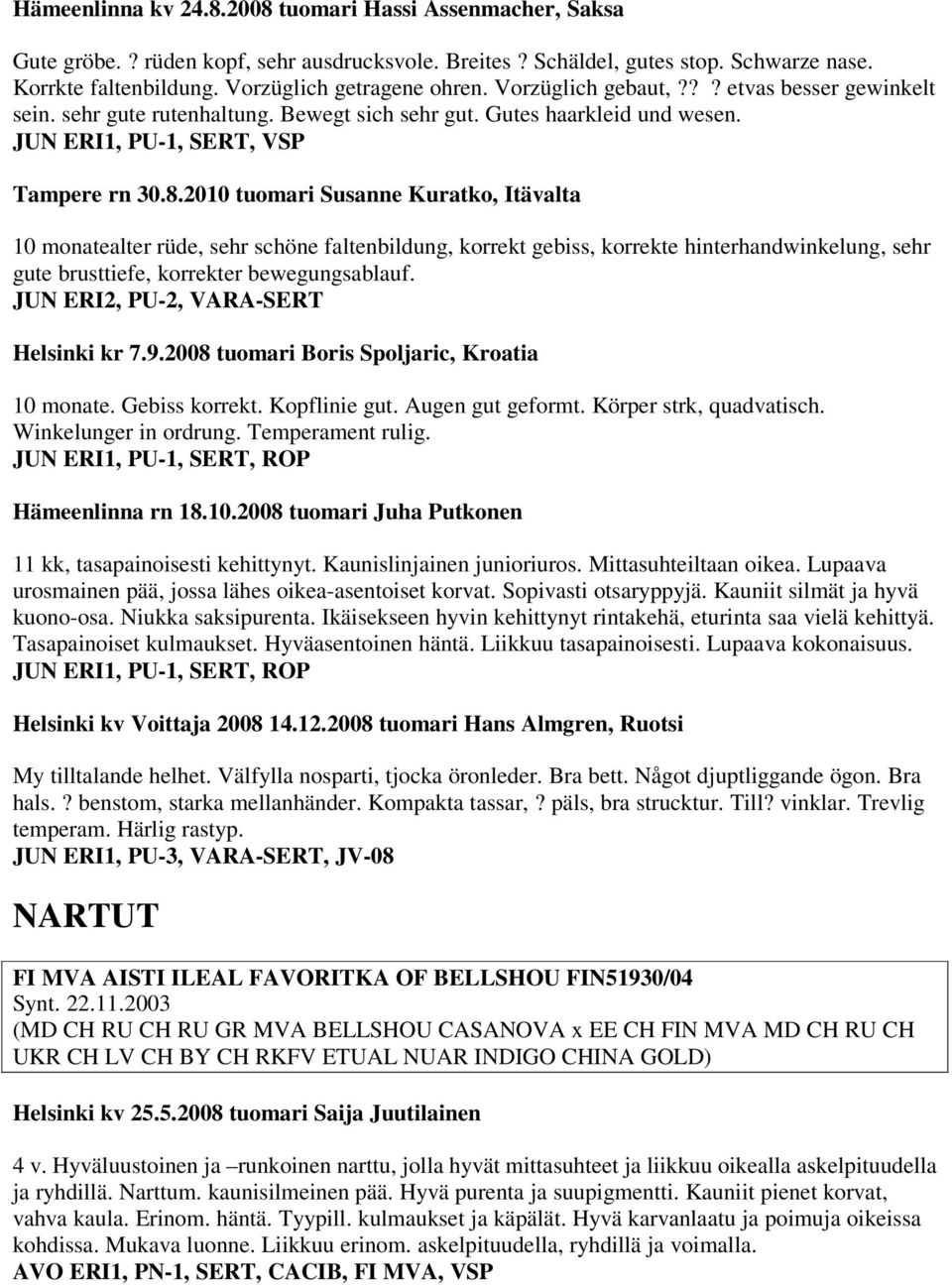 2010 tuomari Susanne Kuratko, Itävalta 10 monatealter rüde, sehr schöne faltenbildung, korrekt gebiss, korrekte hinterhandwinkelung, sehr gute brusttiefe, korrekter bewegungsablauf.