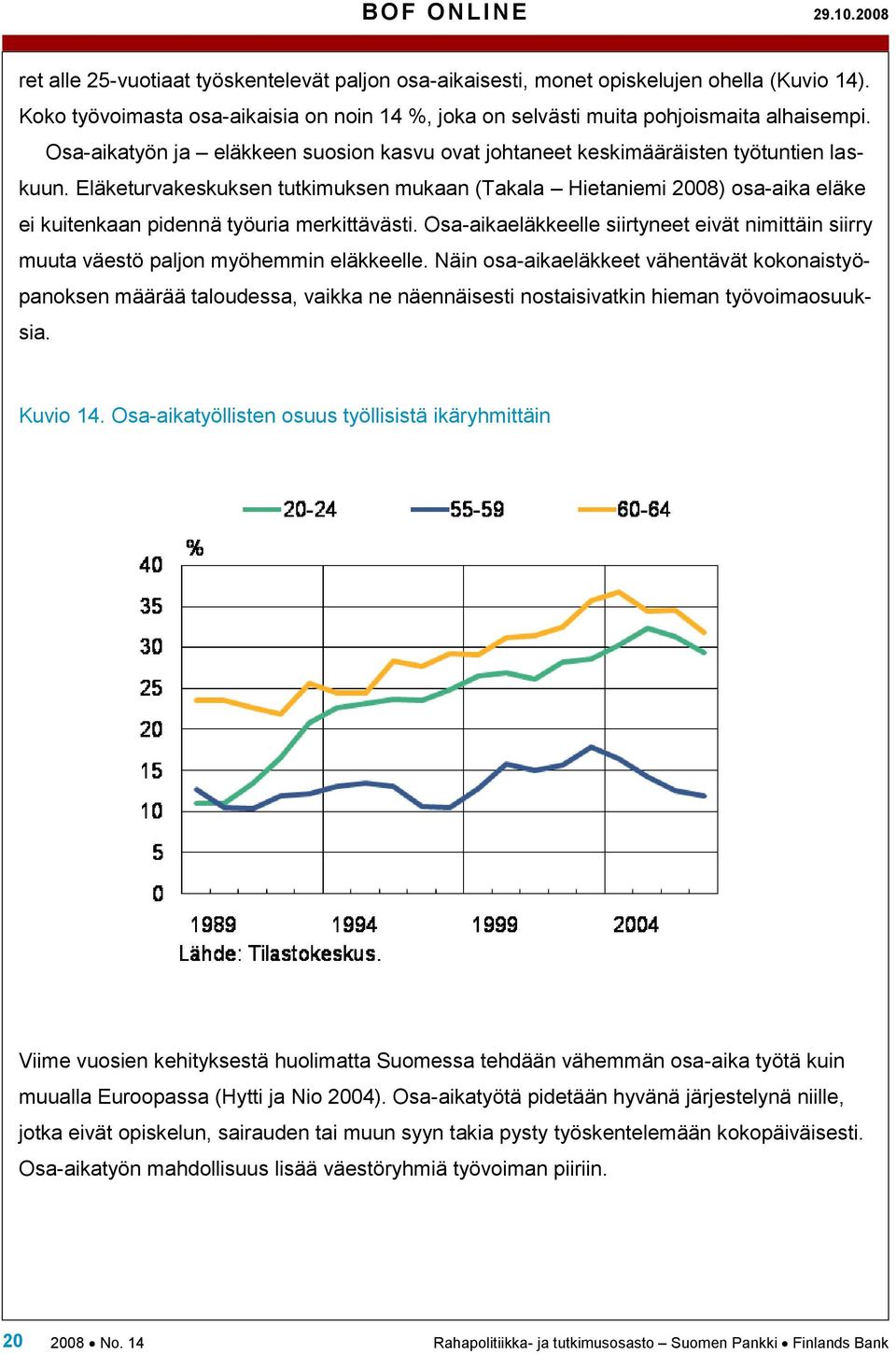 Eläketurvakeskuksen tutkimuksen mukaan (Takala Hietaniemi 2008) osa-aika eläke ei kuitenkaan pidennä työuria merkittävästi.