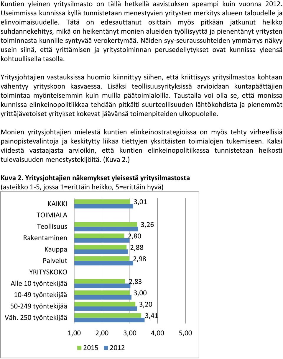 Näiden syy-seuraussuhteiden ymmärrys näkyy usein siinä, että yrittämisen ja yritystoiminnan perusedellytykset ovat kunnissa yleensä kohtuullisella tasolla.