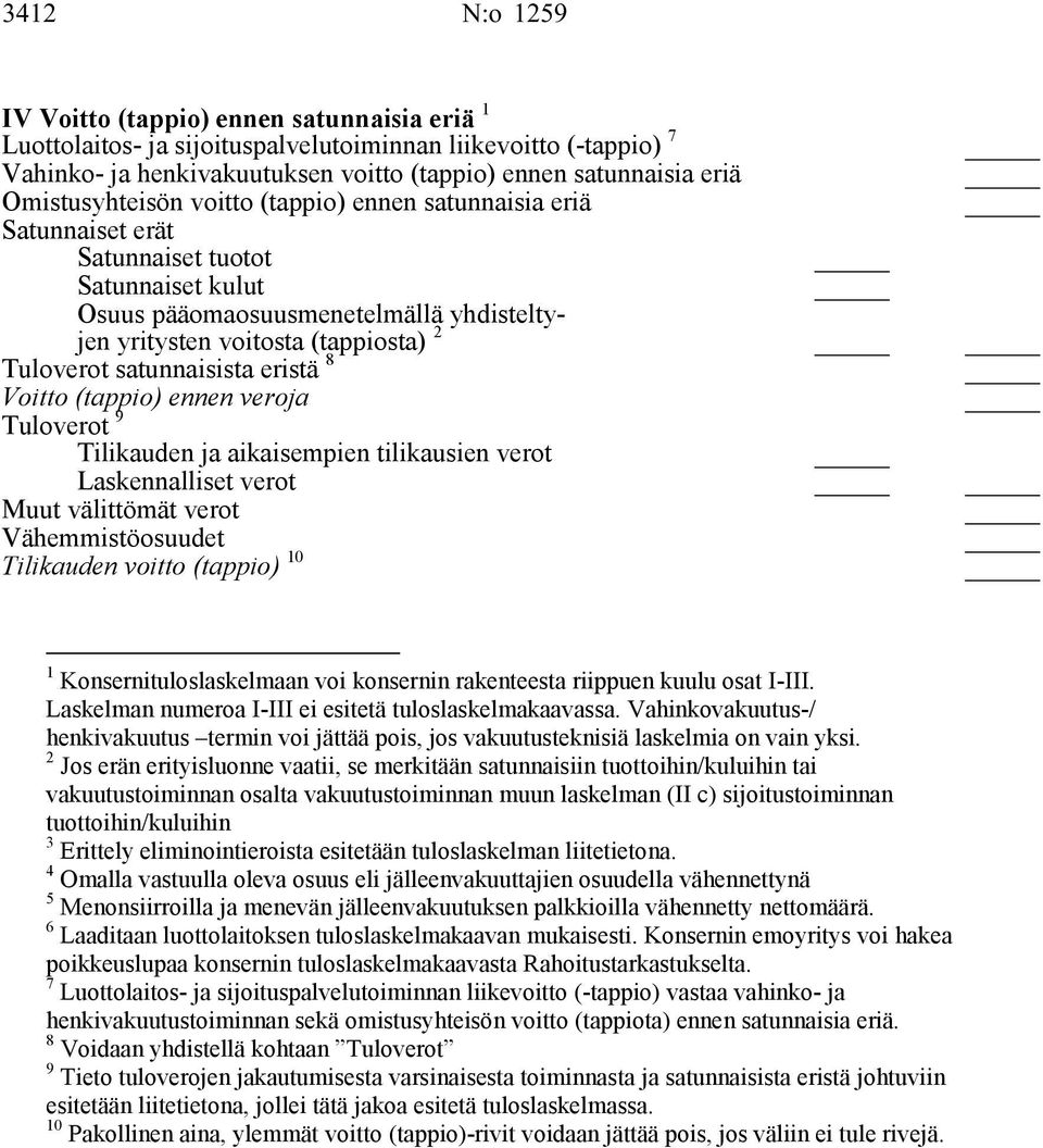 satunnaisista eristä 8 Voitto (tappio) ennen veroja Tuloverot 9 Tilikauden ja aikaisempien tilikausien verot Laskennalliset verot välittömät verot Vähemmistöosuudet Tilikauden voitto (tappio) 10 1