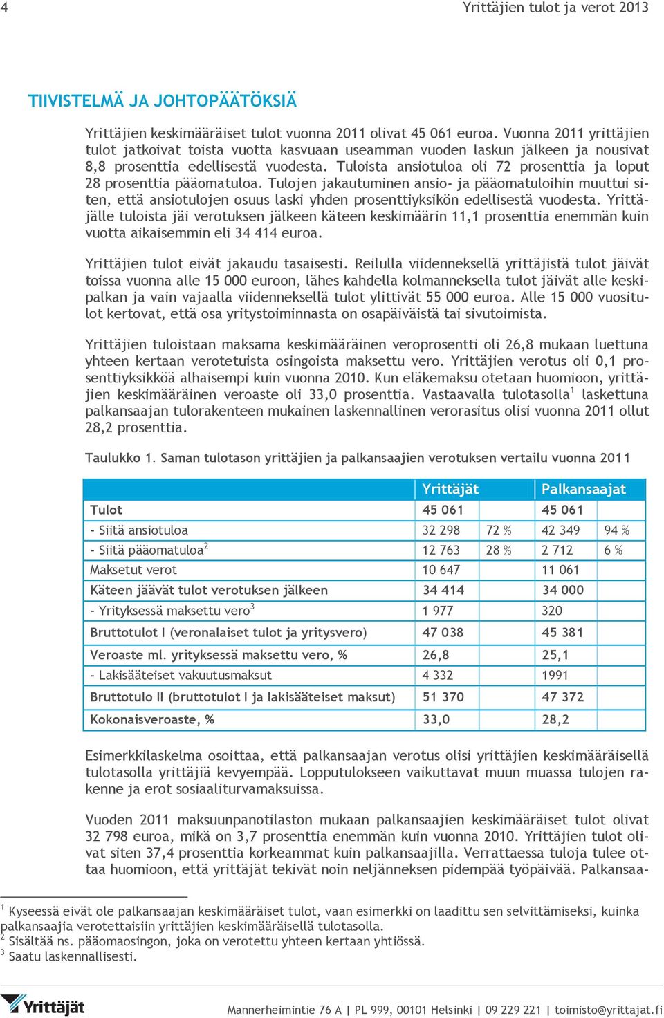 Tuloista ansiotuloa oli 72 prosenttia ja loput 28 prosenttia pääomatuloa.