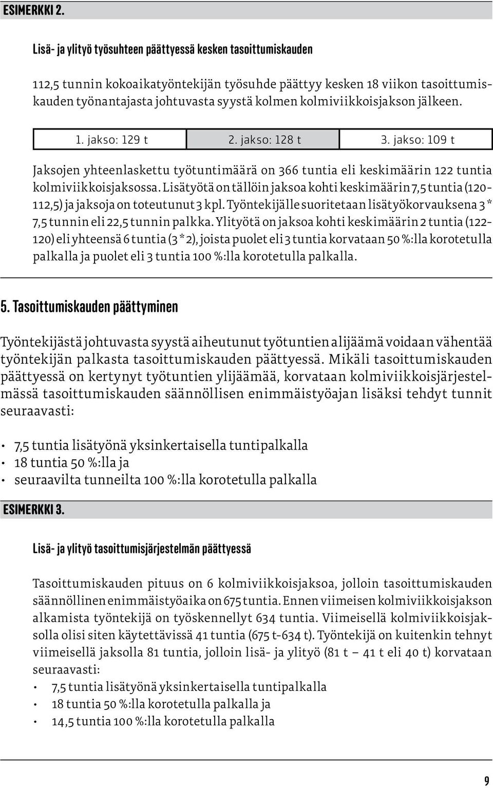 kolmiviikkoisjakson jälkeen. 1. jakso: 129 t 2. jakso: 128 t 3. jakso: 109 t Jaksojen yhteenlaskettu työtuntimäärä on 366 tuntia eli keskimäärin 122 tuntia kolmiviikkoisjaksossa.