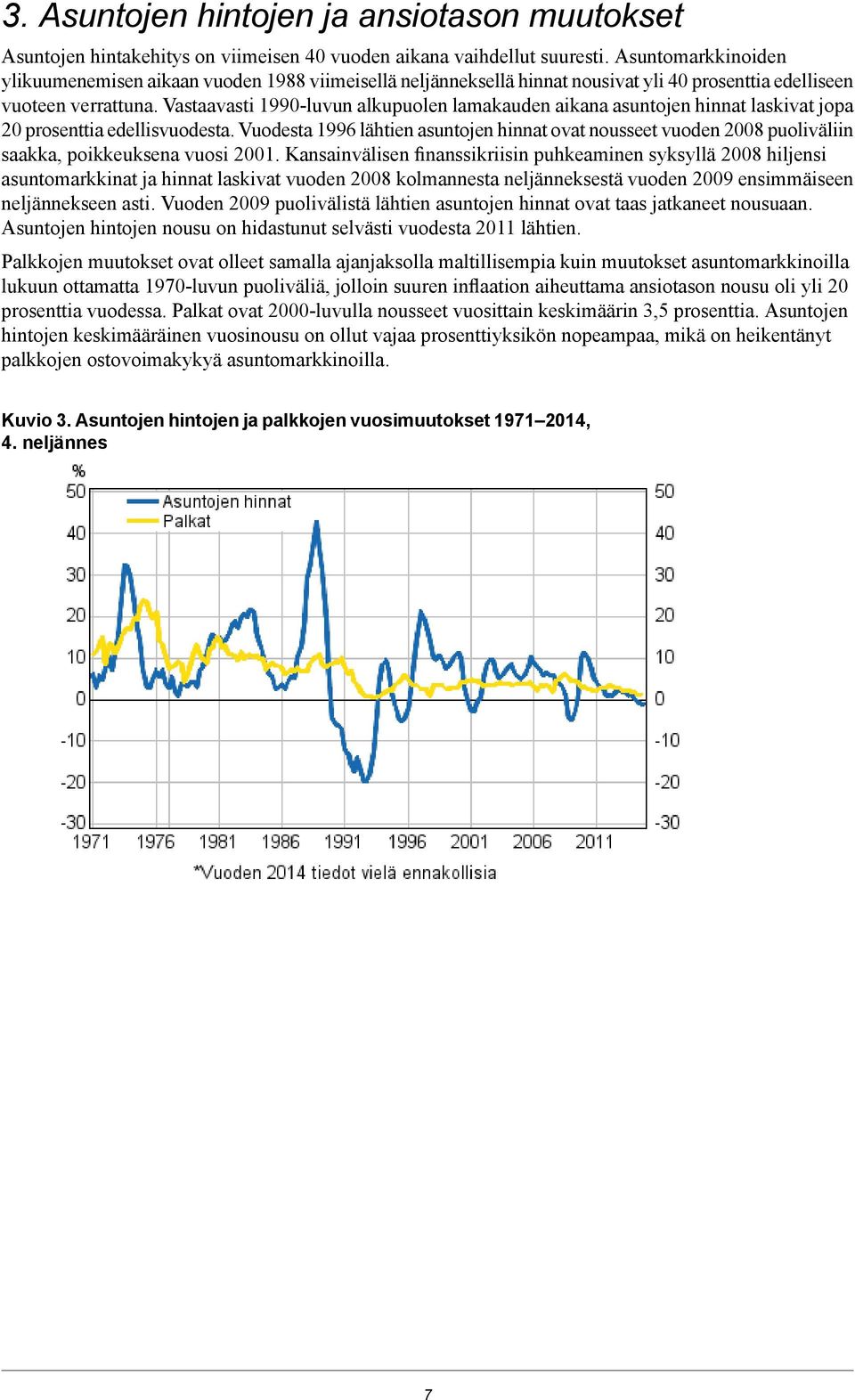 asuntojen hinnat ovat nousseet vuoden 2008 puoliväliin saakka, poikkeuksena vuosi 2001 Kansainvälisen finanssikriisin puhkeaminen syksyllä 2008 hiljensi asuntomarkkinat ja hinnat laskivat vuoden 2008