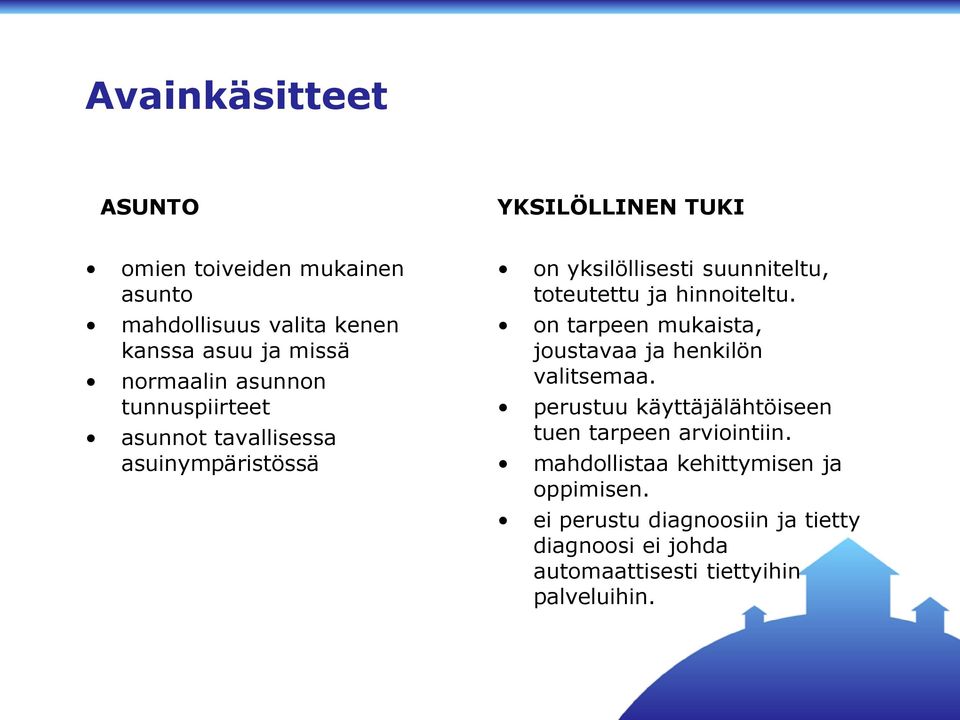 hinnoiteltu. on tarpeen mukaista, joustavaa ja henkilön valitsemaa. perustuu käyttäjälähtöiseen tuen tarpeen arviointiin.