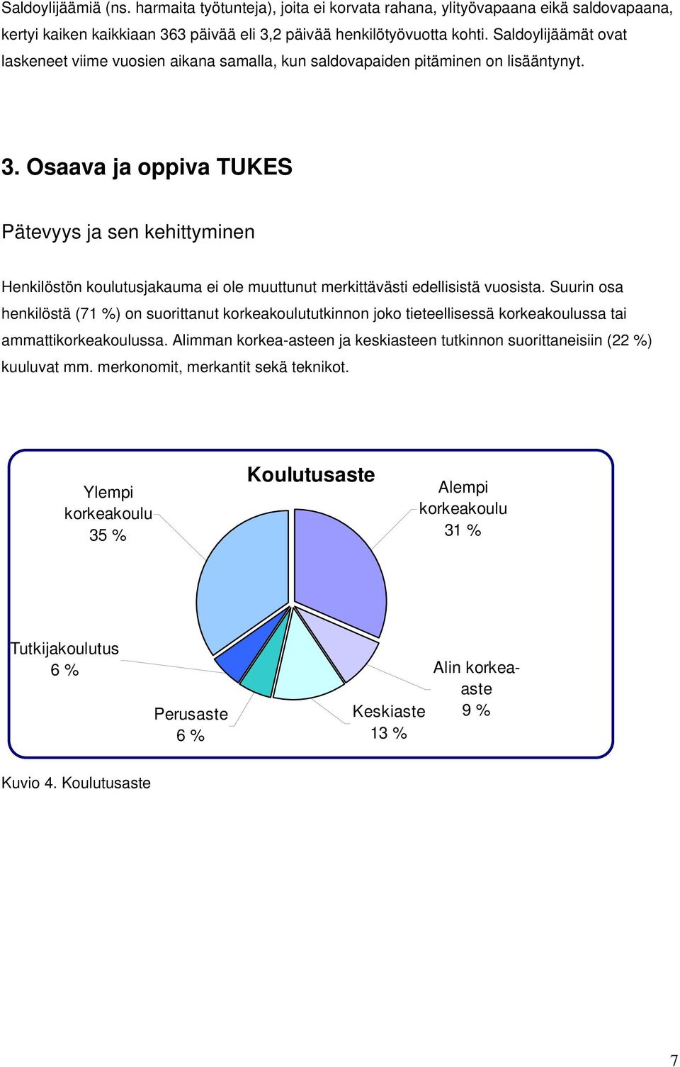 Osaava ja oppiva TUKES Pätevyys ja sen kehittyminen Henkilöstön koulutusjakauma ei ole muuttunut merkittävästi edellisistä vuosista.