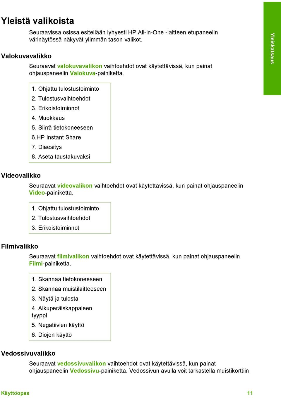 Erikoistoiminnot 4. Muokkaus 5. Siirrä tietokoneeseen 6.HP Instant Share 7. Diaesitys 8.