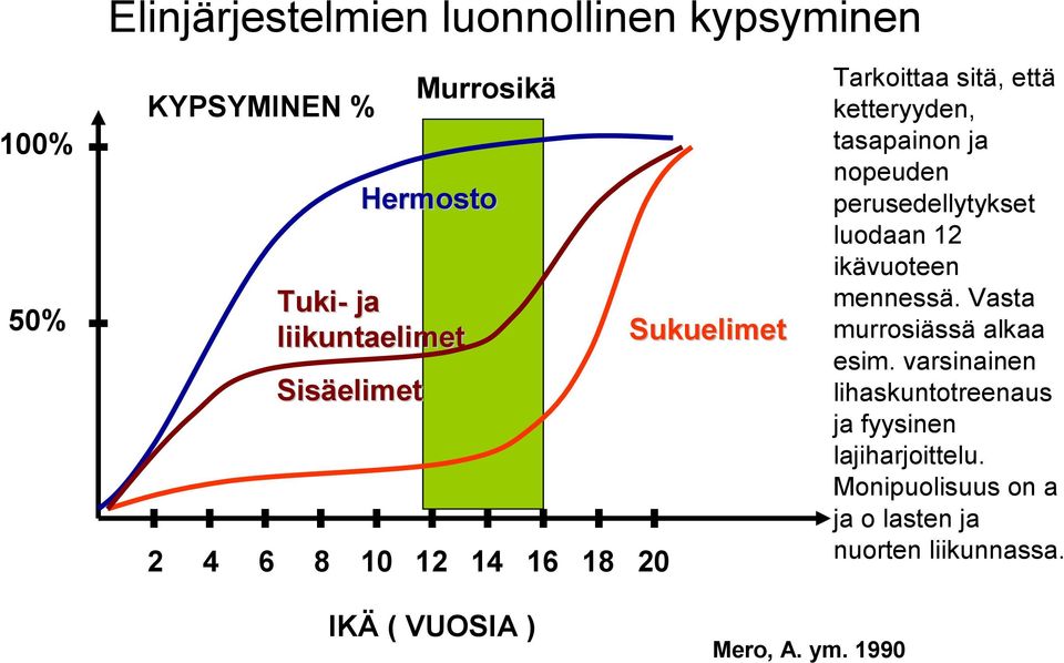 perusedellytykset luodaan 12 ikävuoteen mennessä. Vasta murrosiässä alkaa esim.