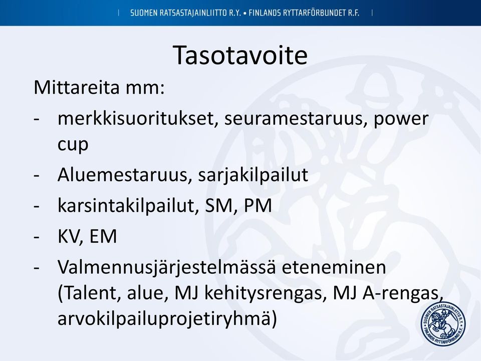 karsintakilpailut, SM, PM - KV, EM - Valmennusjärjestelmässä