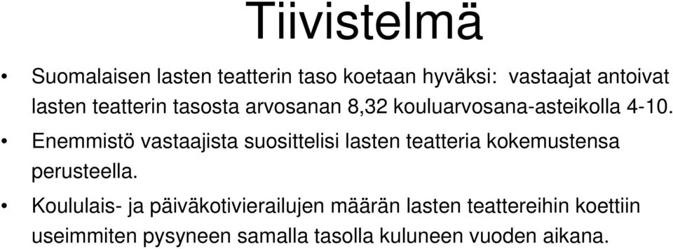 Enemmistö vastaajista suosittelisi lasten teatteria kokemustensa perusteella.