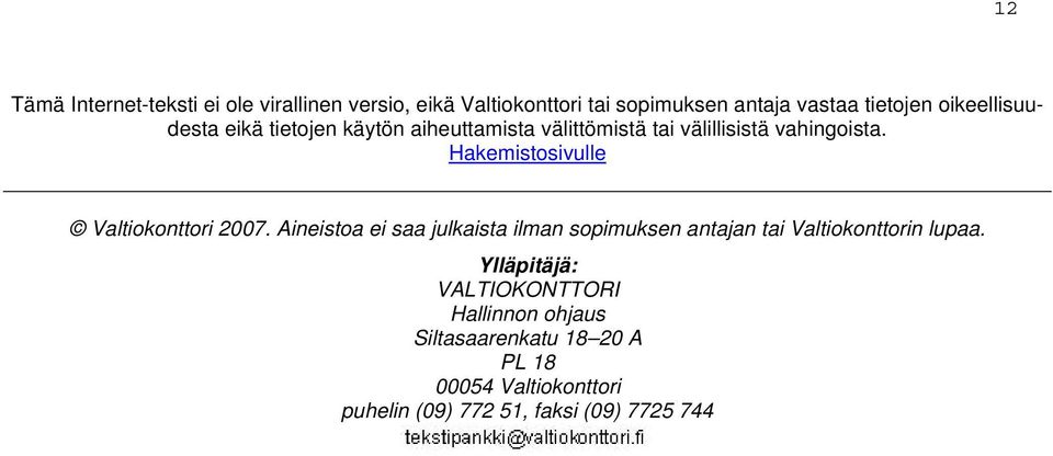 Hakemistosivulle Valtiokonttori 2007.