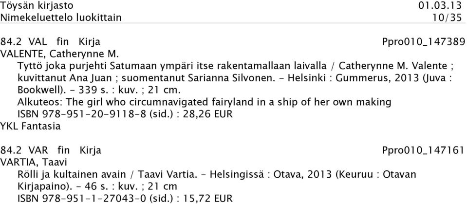 - Helsinki : Gummerus, 2013 (Juva : Bookwell). - 339 s. : kuv. ; 21 cm.