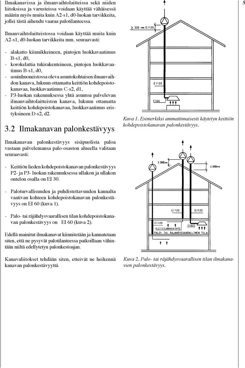 seuraavasti: - alakatto kiinnikkeineen, pintojen luokkavaatimus B-s1, d0, - korokelattia tukirakenteineen, pintojen luokkavaatimus B-s1, d0, - asuinhuoneistossa oleva asuntokohtaisen ilmanvaihdon