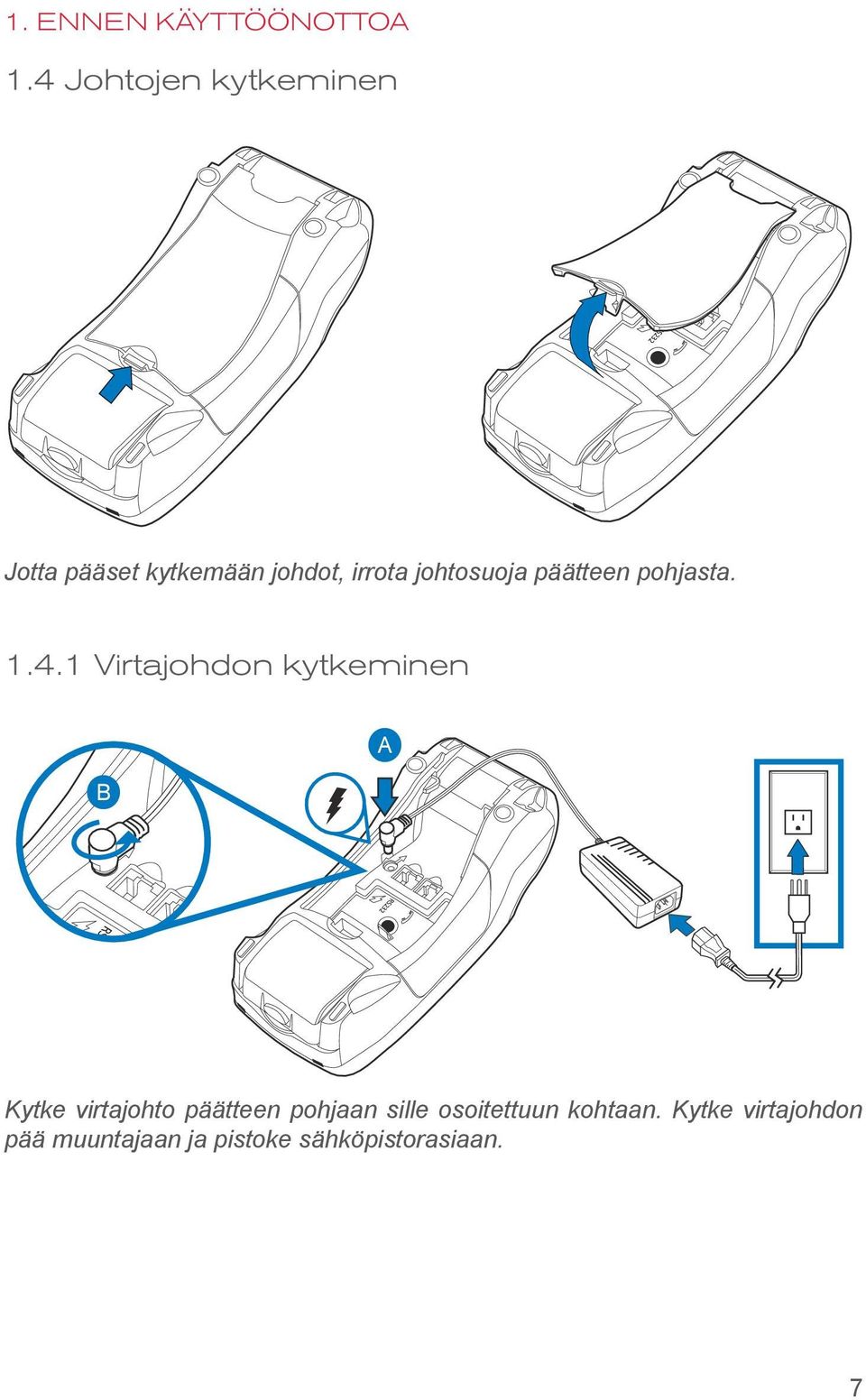 johtosuoja päätteen pohjasta. 1.4.