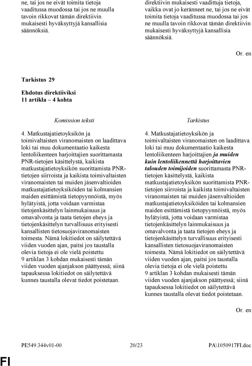 Matkustajatietoyksikön ja toimivaltaisten viranomaisten on laadittava loki tai muu dokumentaatio kaikesta lentoliikenteen harjoittajien suorittamasta PNR-tietojen käsittelystä, kaikista