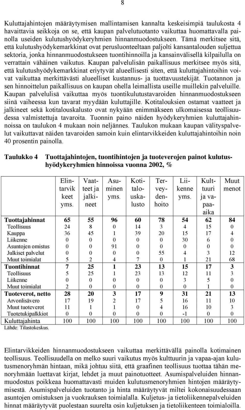 Tämä merkitsee sitä, että kulutushyödykemarkkinat ovat perusluonteeltaan paljolti kansantalouden suljettua sektoria, jonka hinnanmuodostukseen tuontihinnoilla ja kansainvälisellä kilpailulla on