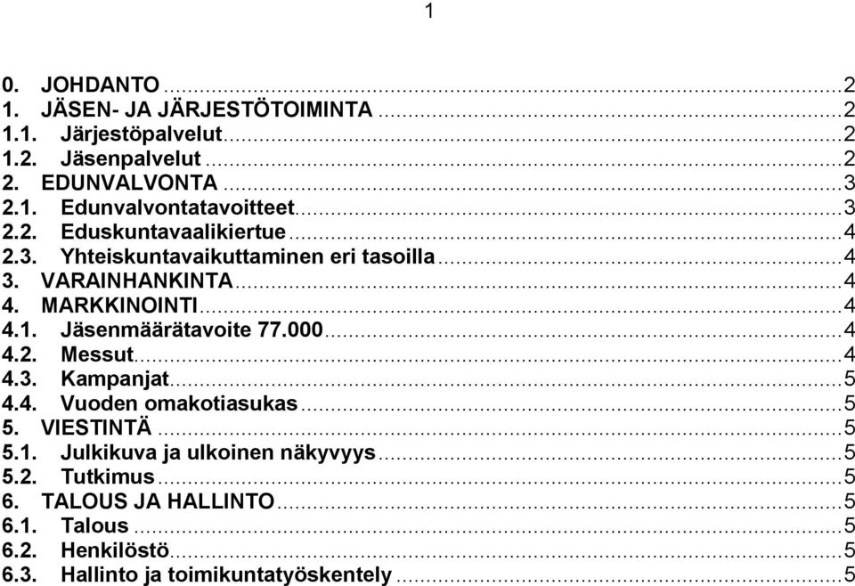 Jäsenmäärätavoite 77.000... 4 4.2. Messut... 4 4.3. Kampanjat... 5 4.4. Vuoden omakotiasukas... 5 5. VIESTINTÄ... 5 5.1.