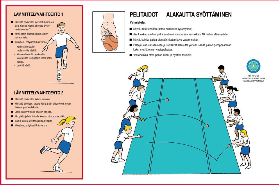 PELITAIDOT Valmistelu: ALAKAUTTA SYÖTTÄMINEN Näytä, mitä tehdään (katso Keskeiset kysymykset). Jaa luokka pareihin, jotka asettuvat seisomaan vastakkain 10 metrin etäisyydelle.