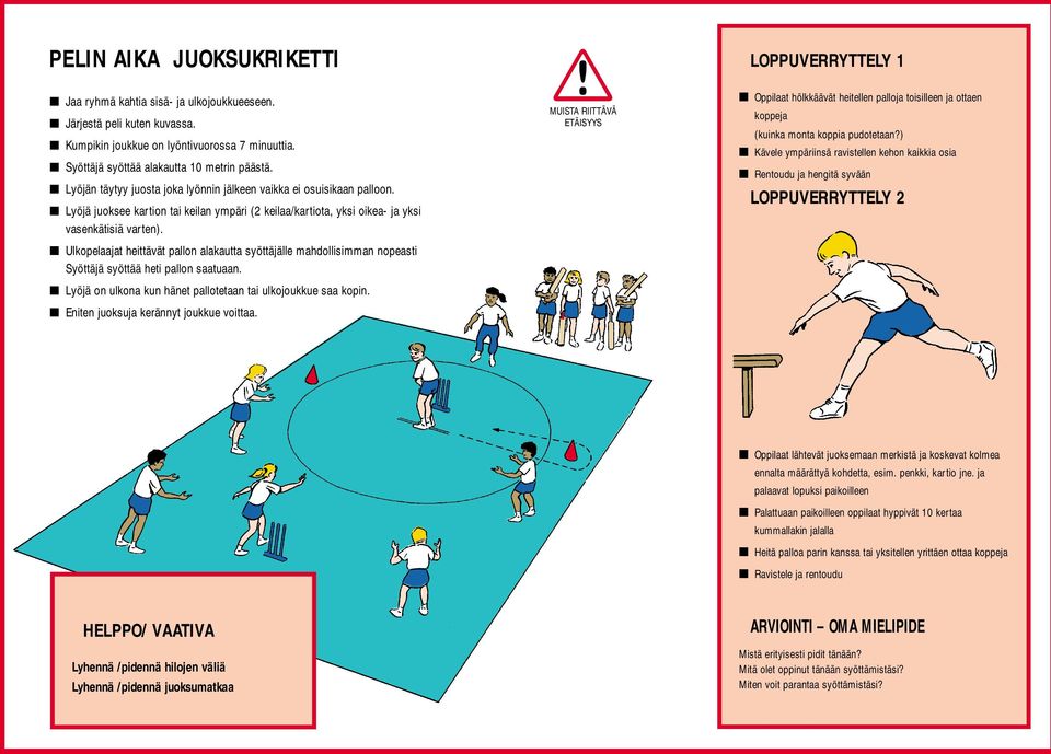 Ulkopelaajat heittävät pallon alakautta syöttäjälle mahdollisimman nopeasti Syöttäjä syöttää heti pallon saatuaan. Lyöjä on ulkona kun hänet pallotetaan tai ulkojoukkue saa kopin.