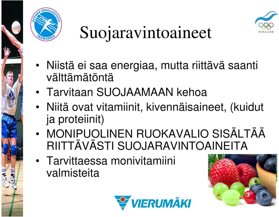 kivennäisaineet, (kuidut ja proteiinit) MONIPUOLINEN RUOKAVALIO