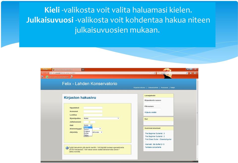 Julkaisuvuosi -valikosta voit