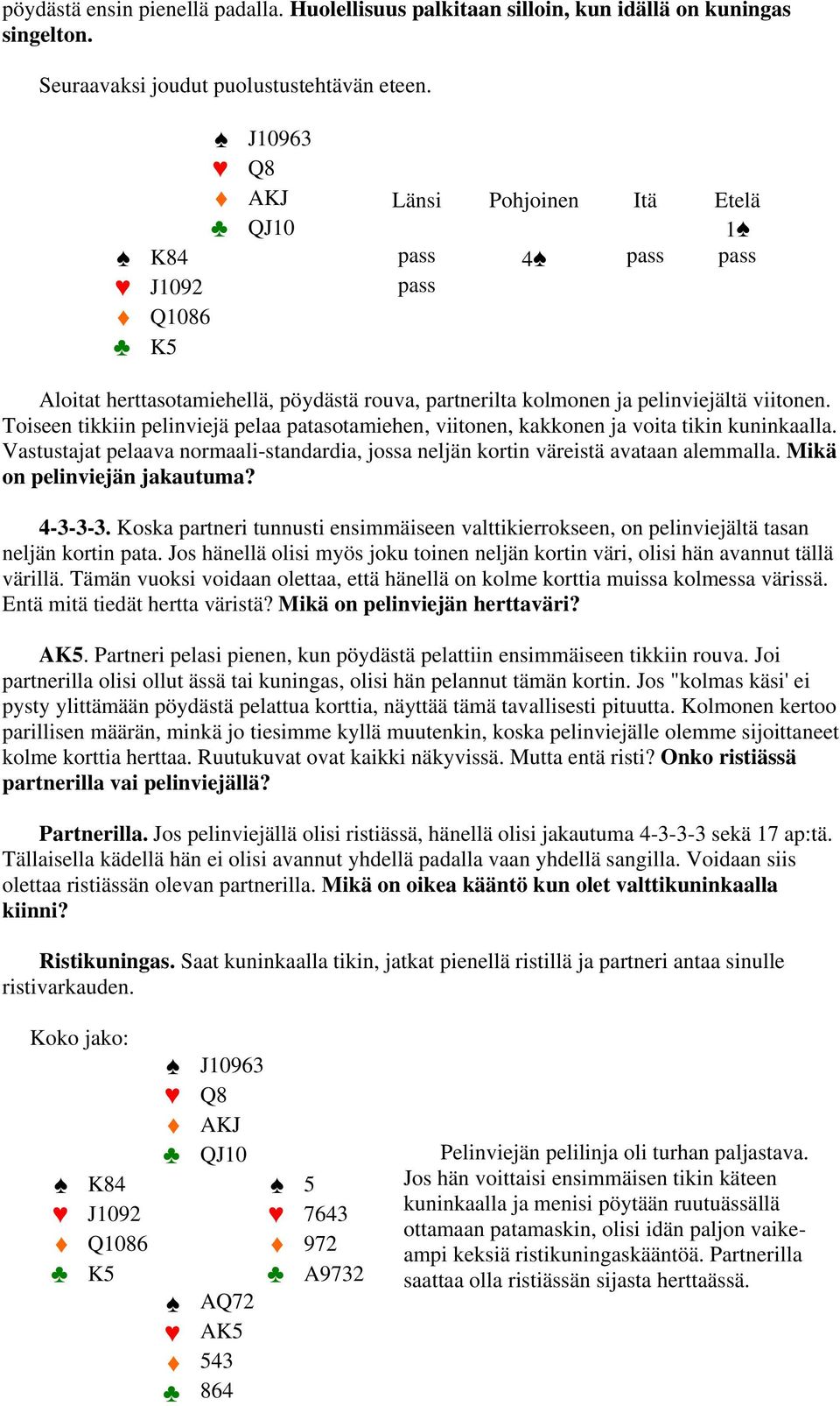 Toiseen tikkiin pelinviejä pelaa patasotamiehen, viitonen, kakkonen ja voita tikin kuninkaalla. Vastustajat pelaava normaali-standardia, jossa neljän kortin väreistä avataan alemmalla.