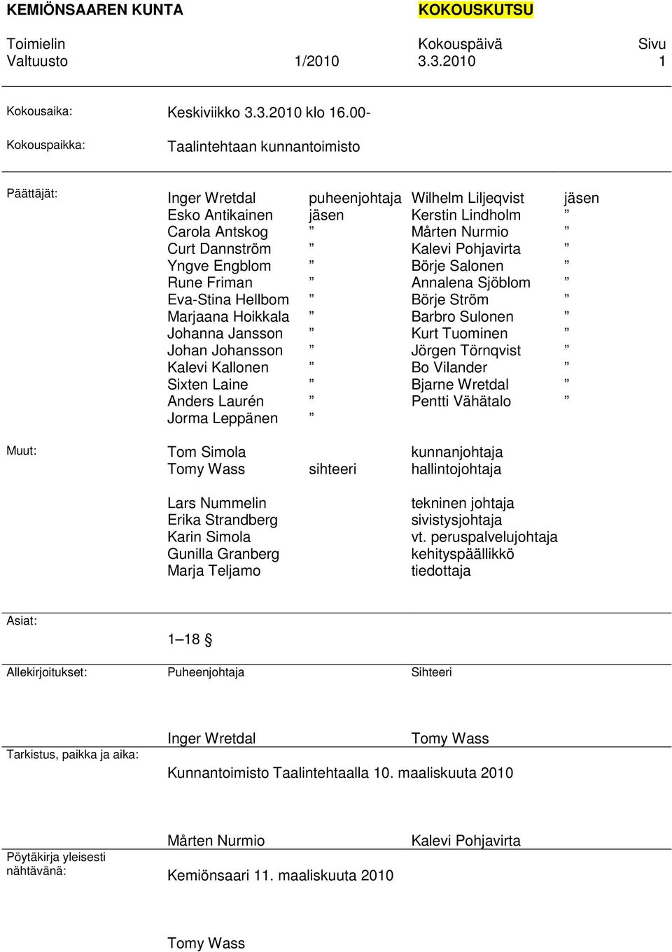 Johan Johansson Kalevi Kallonen Sixten Laine Anders Laurén Jorma Leppänen puheenjohtaja jäsen Wilhelm Liljeqvist Kerstin Lindholm Mårten Nurmio Kalevi Pohjavirta Börje Salonen Annalena Sjöblom Börje