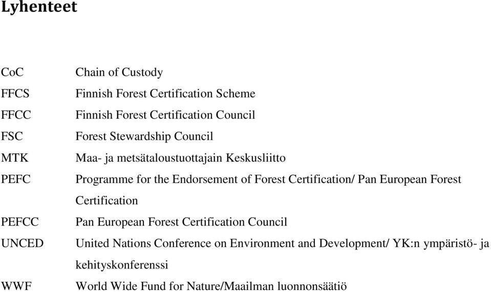 of Forest Certification/ Pan European Forest Certification Pan European Forest Certification Council United Nations