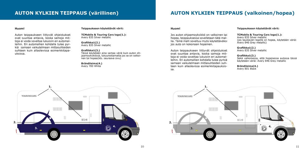 Eri automallien kohdalla tulee pyrkiä samaan vaikutelmaan mittasuhteiden suhteen kuin allaolevissa esimerkkitapauksissa. TCMobile & Touring Cars logo(): Grafiikka1(2.) Grafiikka1(3.