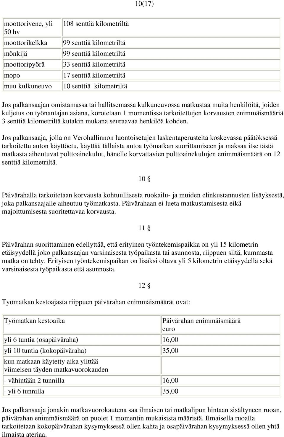 tarkoitettujen korvausten enimmäismääriä 3 senttiä kilometriltä kutakin mukana seuraavaa henkilöä kohden.