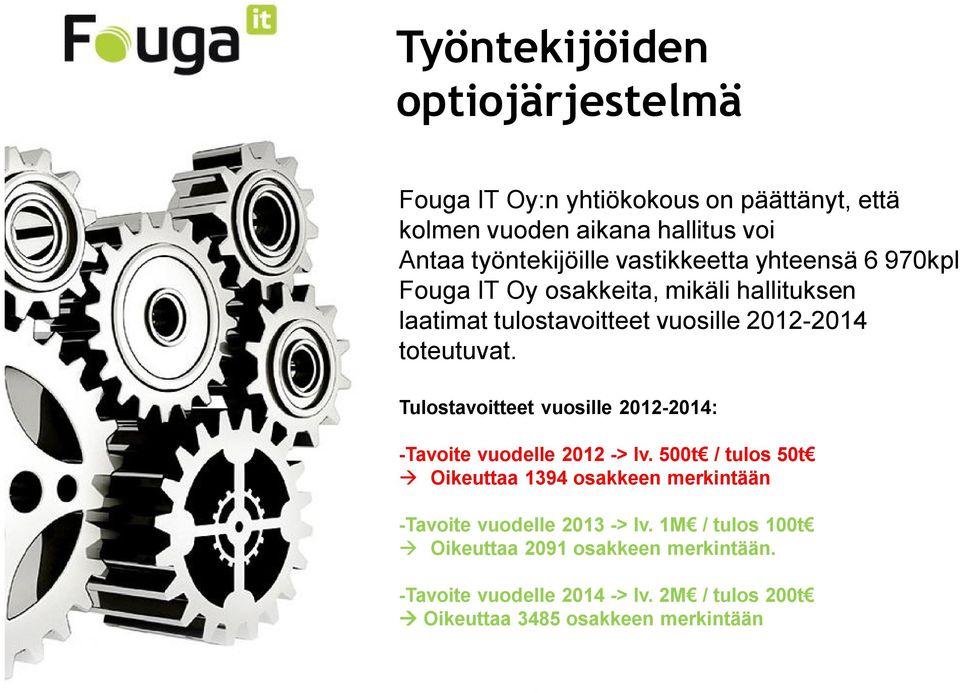 Tulostavoitteet vuosille 2012-2014: -Tavoite vuodelle 2012 -> lv.