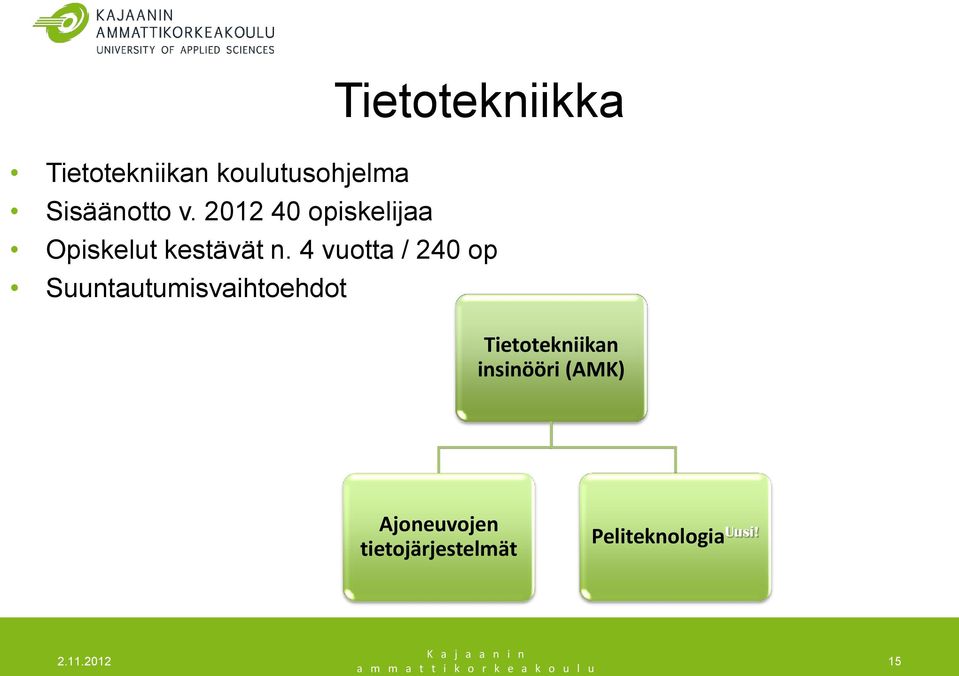 4 vuotta / 240 op Suuntautumisvaihtoehdot Tietotekniikan