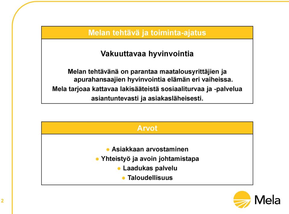 Mela tarjoaa kattavaa lakisääteistä sosiaaliturvaa ja -palvelua asiantuntevasti ja