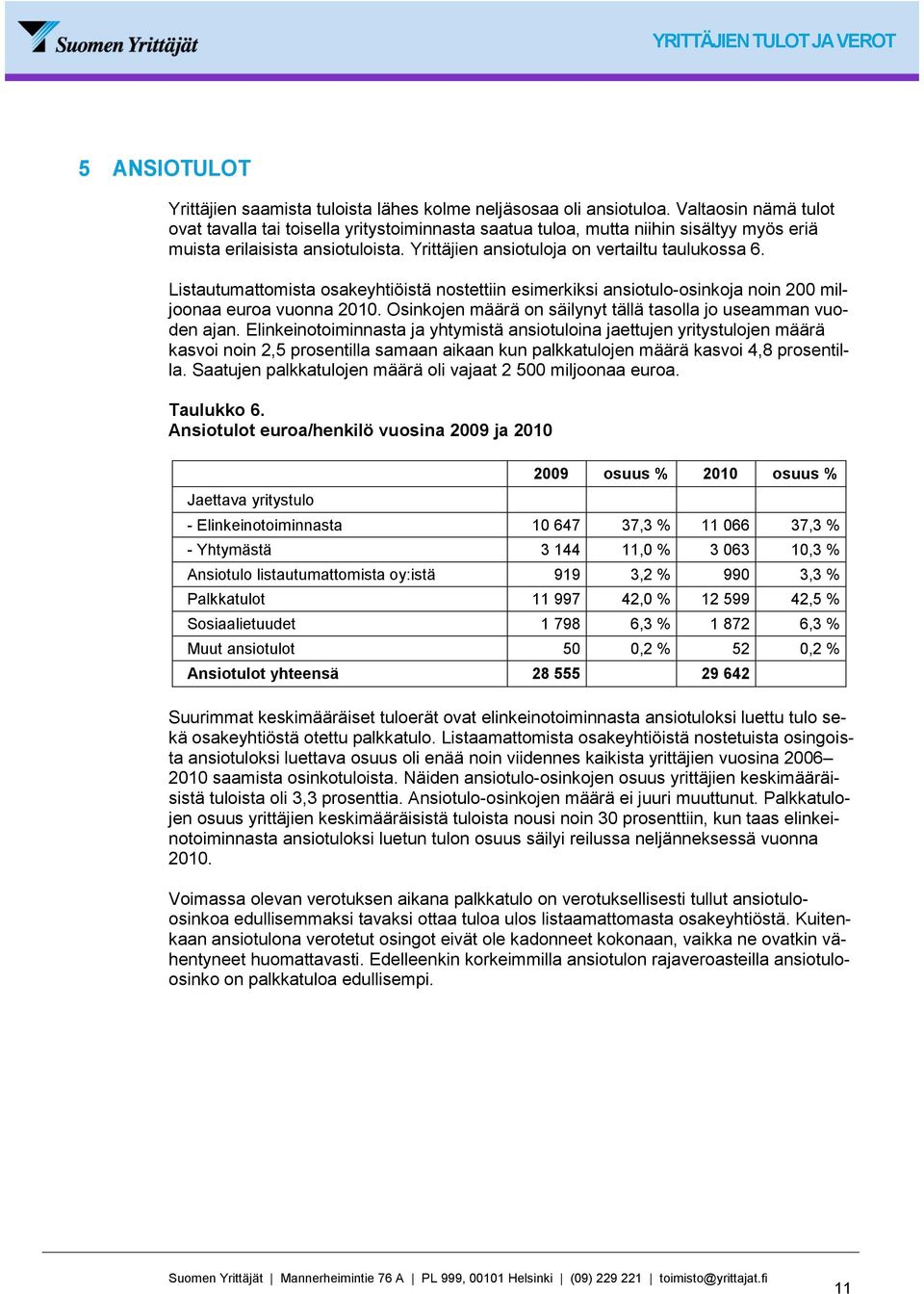 Listautumattomista osakeyhtiöistä nostettiin esimerkiksi ansiotulo-osinkoja noin 200 miljoonaa euroa vuonna 2010. Osinkojen määrä on säilynyt tällä tasolla jo useamman vuoden ajan.