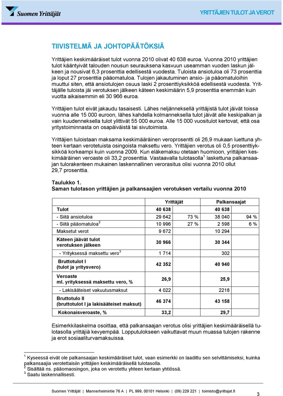 Tuloista ansiotuloa oli 73 prosenttia ja loput 27 prosenttia pääomatuloa.