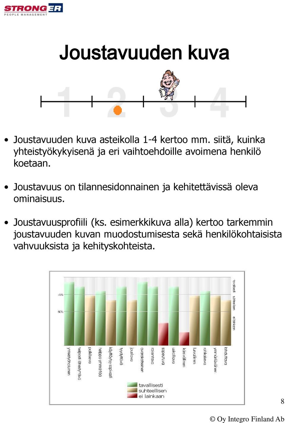Joustavuus on tilannesidonnainen ja kehitettävissä oleva ominaisuus. Joustavuusprofiili (ks.