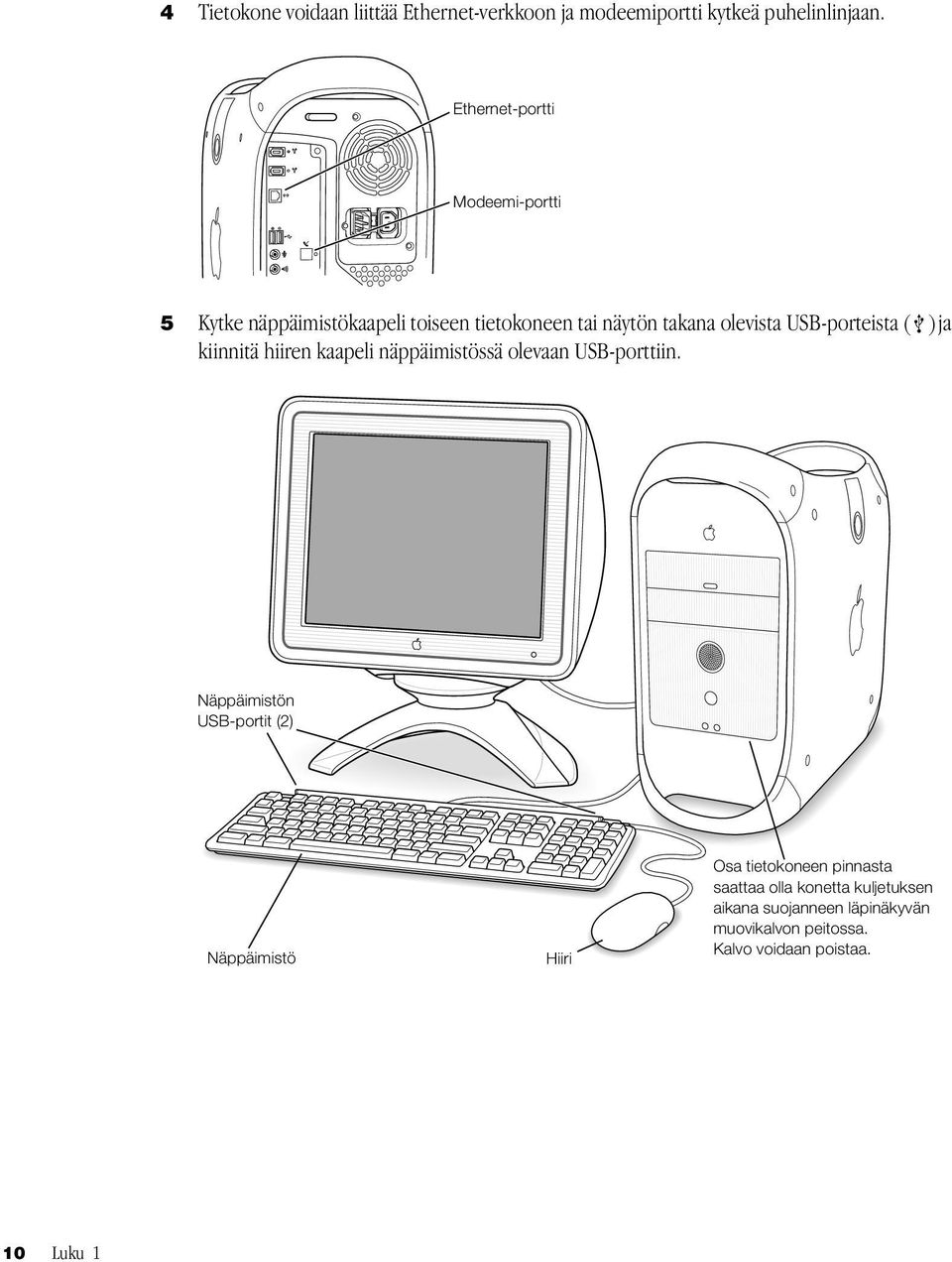 USB-porteista ( ) ja kiinnitä hiiren kaapeli näppäimistössä olevaan USB-porttiin.