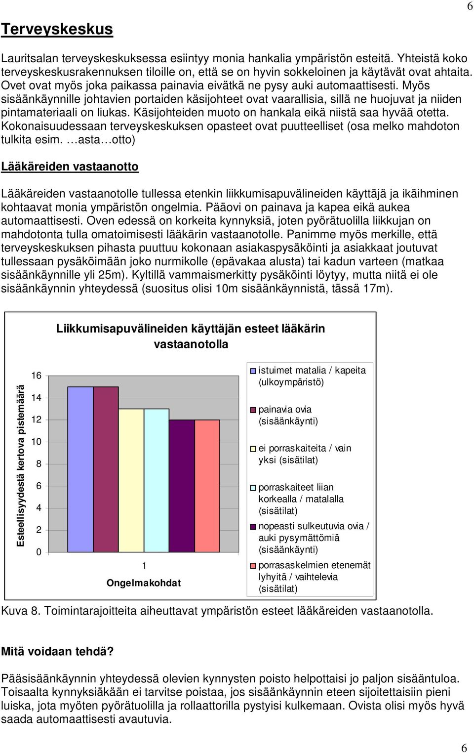 Myös sisäänkäynnille johtavien portaiden käsijohteet ovat vaarallisia, sillä ne huojuvat ja niiden pintamateriaali on liukas. Käsijohteiden muoto on hankala eikä niistä saa hyvää otetta.