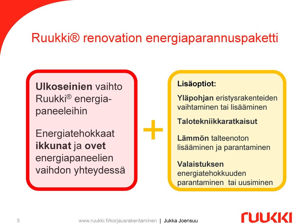 eristysrakenteiden vaihtaminen tai lisääminen Talotekniikkaratkaisut Lämmön talteenoton lisääminen