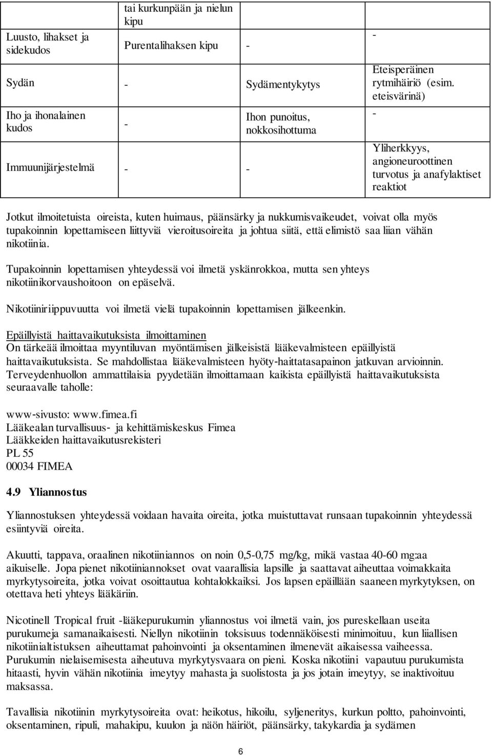 eteisvärinä) - Yliherkkyys, angioneuroottinen turvotus ja anafylaktiset reaktiot Jotkut ilmoitetuista oireista, kuten huimaus, päänsärky ja nukkumisvaikeudet, voivat olla myös tupakoinnin