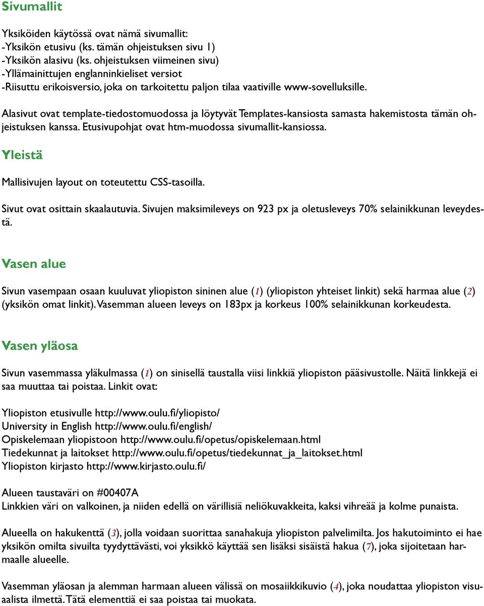 Alasivut ovat template-tiedostomuodossa ja löytyvät Templates-kansiosta samasta hakemistosta tämän ohjeistuksen kanssa. Etusivupohjat ovat htm-muodossa sivumallit-kansiossa.