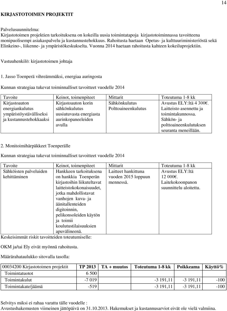 Vastuuhenkilö: kirjastotoimen johtaja 1.