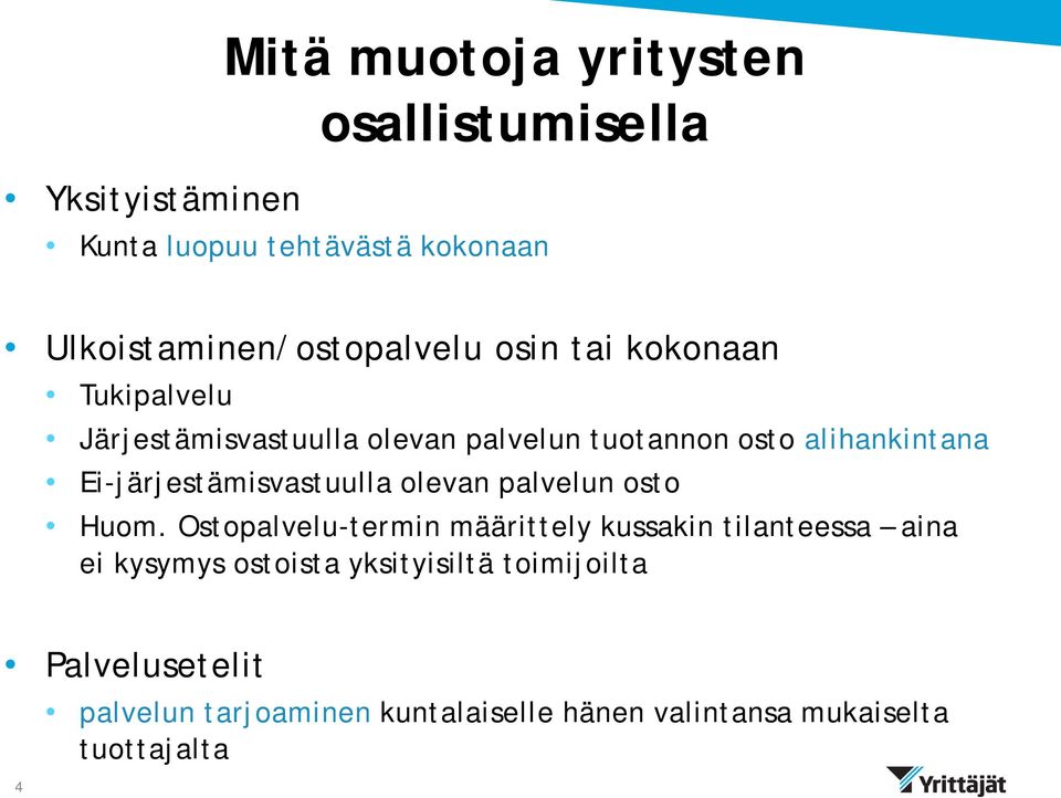 alihankintana Ei-järjestämisvastuulla olevan palvelun osto Huom.