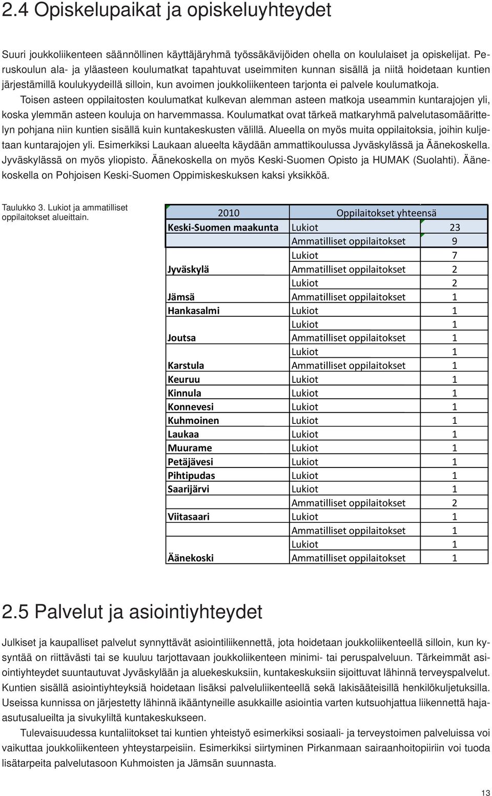 koulumatkoja. Toisen asteen oppilaitosten koulumatkat kulkevan alemman asteen matkoja useammin kuntarajojen yli, koska ylemmän asteen kouluja on harvemmassa.