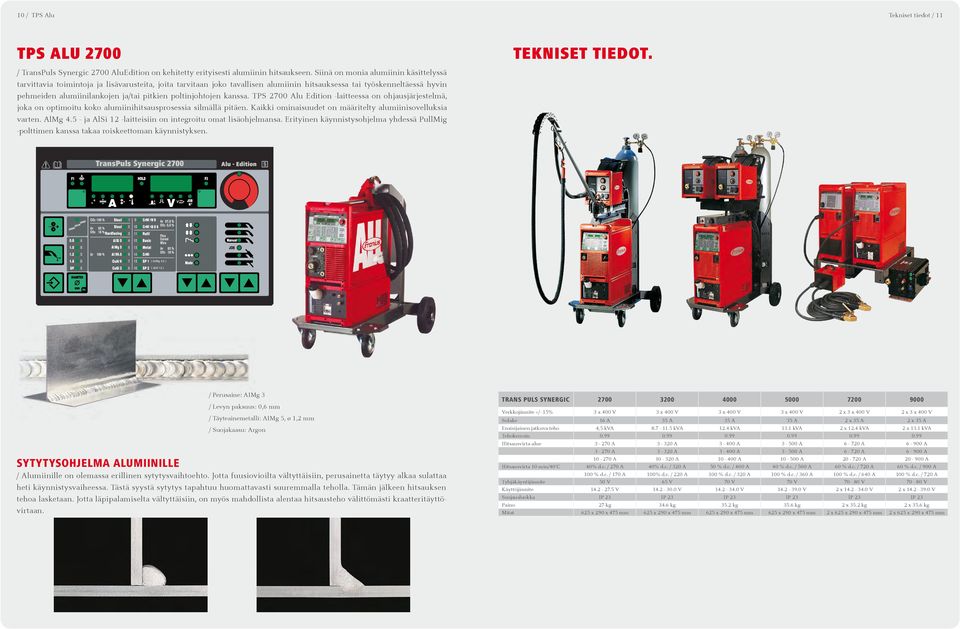 pitkien poltinjohtojen kanssa. TPS 2700 Alu dition -laitteessa on ohjausjärjestelmä, joka on optimoitu koko alumiinihitsausprosessia silmällä pitäen.