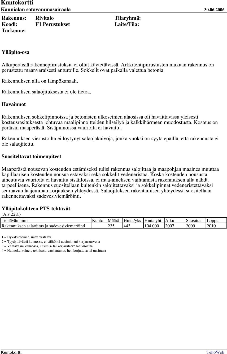 Rakennuksen sokkelipinnoissa ja betonisten ulkoseinien alaosissa oli havaittavissa yleisesti kosteusrasituksesta johtuvaa maalipinnoitteiden hilseilyä ja kalkkihärmeen muodostusta.