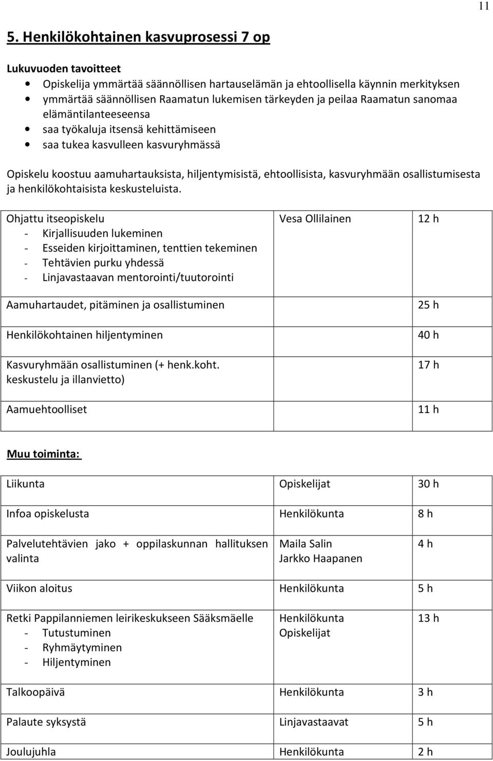 osallistumisesta ja henkilökohtaisista keskusteluista.