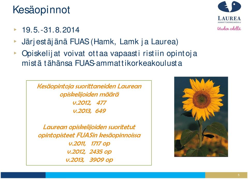 opintoja mistä tähänsa FUAS-ammattikorkeakoulusta Kesäopintoja suorittaneiden Laurean