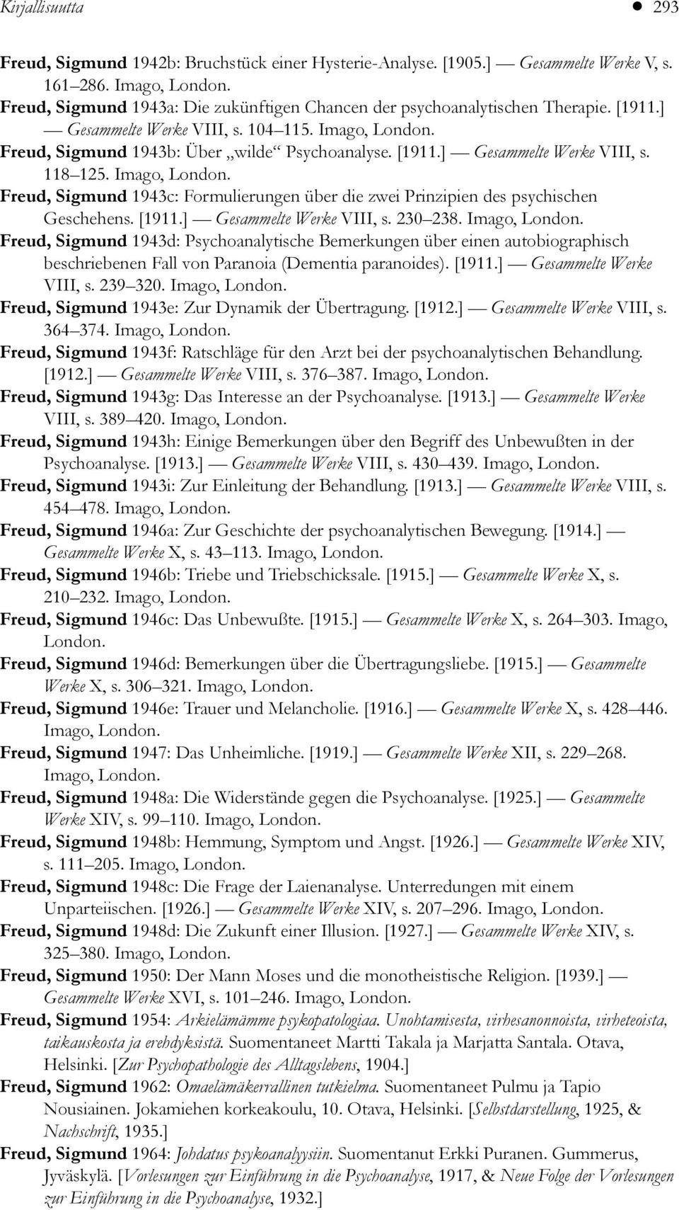 Imago, London. Freud, Sigmund 1943c: Formulierungen über die zwei Prinzipien des psychischen Geschehens. [1911.] Gesammelte Werke VIII, s. 230 238. Imago, London.